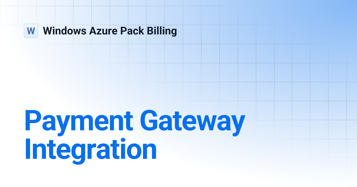 Payment Gateway Integration | Windows Azure Pack Billing